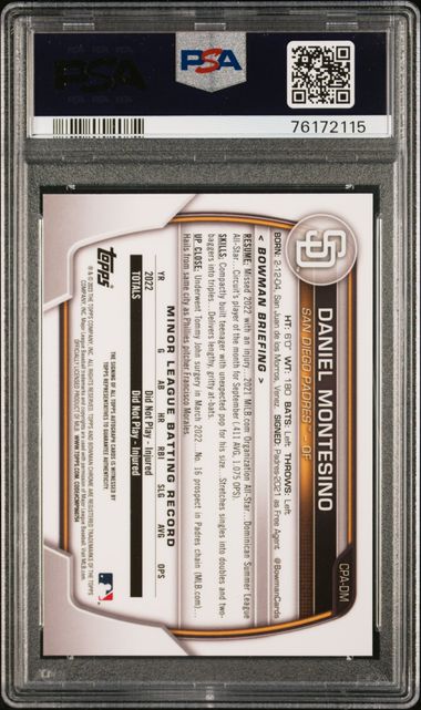 Daniel Montesino 2023 Bowman Chrome Prospect Autographs Red Lava Refractor #'d 1/5 PSA 9