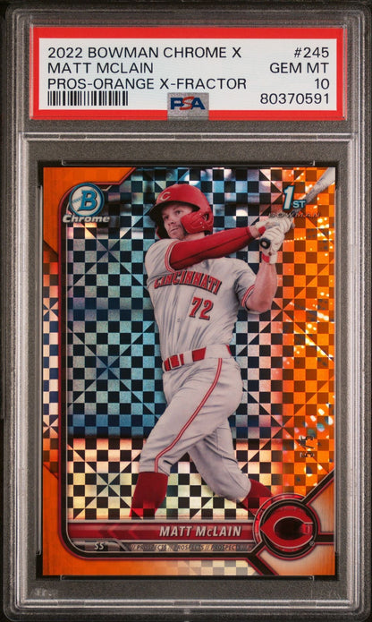 Matt McLain 2022 1st Bowman Chrome X Orange X-Fractor #'d 5/5 PSA 10
