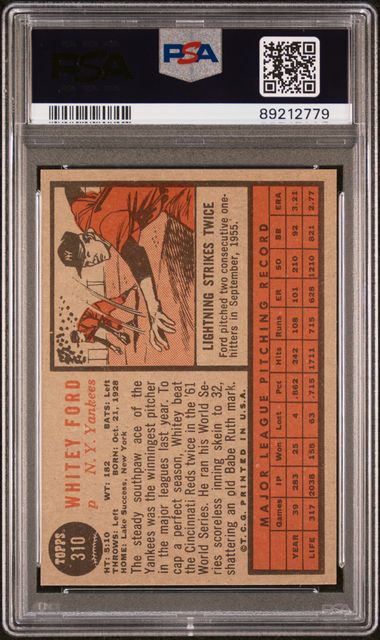 Whitey Ford 1962 Topps #310 PSA 8