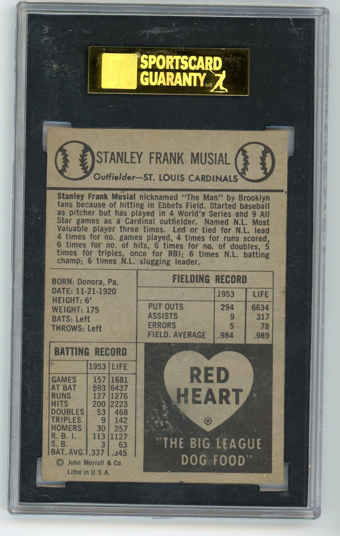 Stan Musial 1954 Red Heart SGC 7.5 (86)