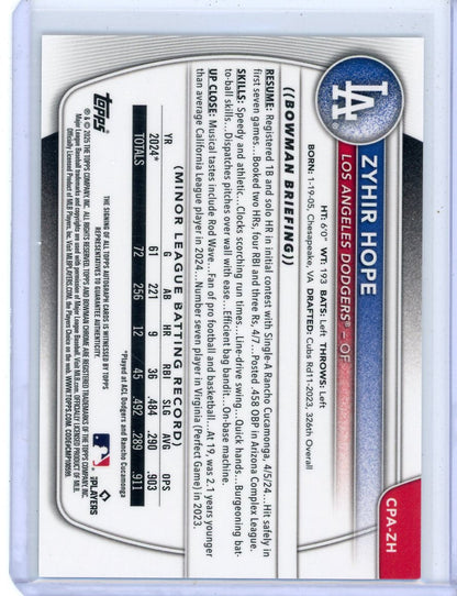 Zyhir Hope 2025 Bowman Chrome autograph mini diamond refractor #'d 003/100