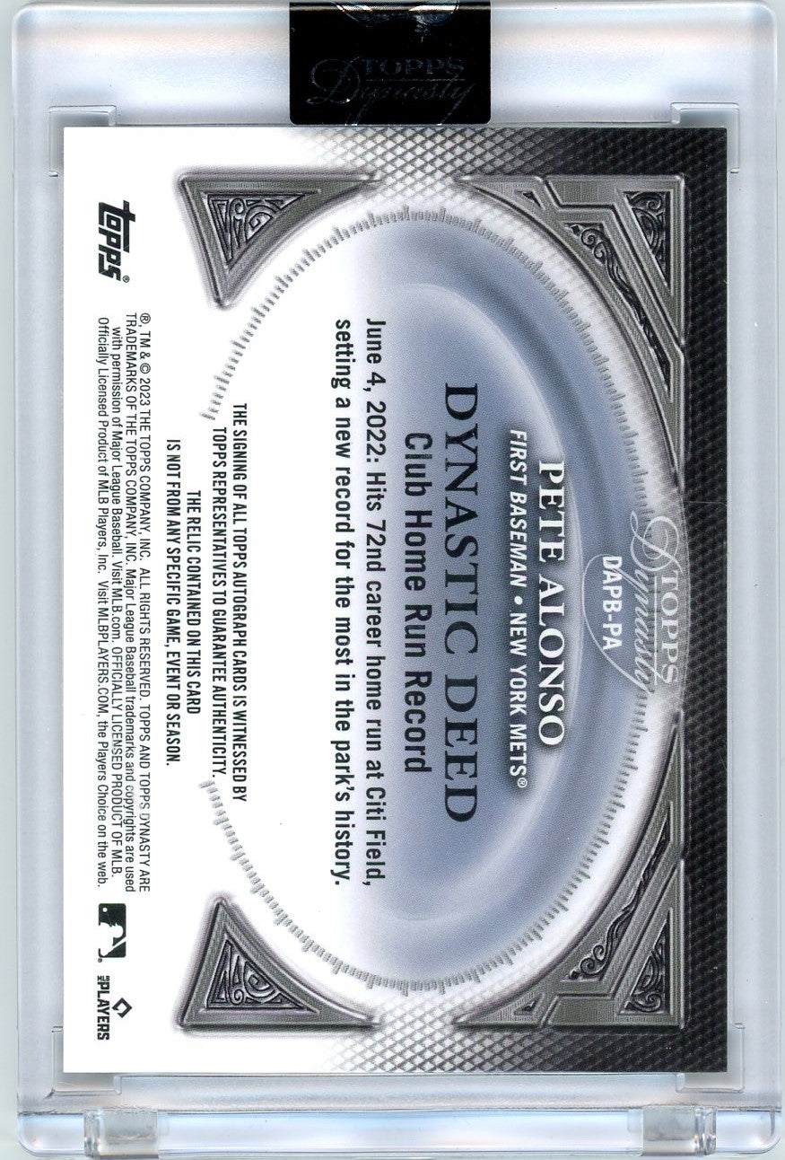 Pete Alonso 2023 Topps Dynasty Baseball Dynastic Deed Patch Auto #'d 06/10